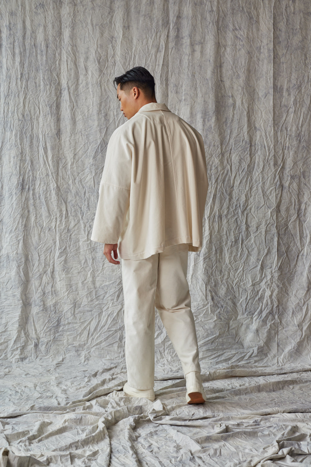 Oversized Shirt Jacket - Ivory Velvet