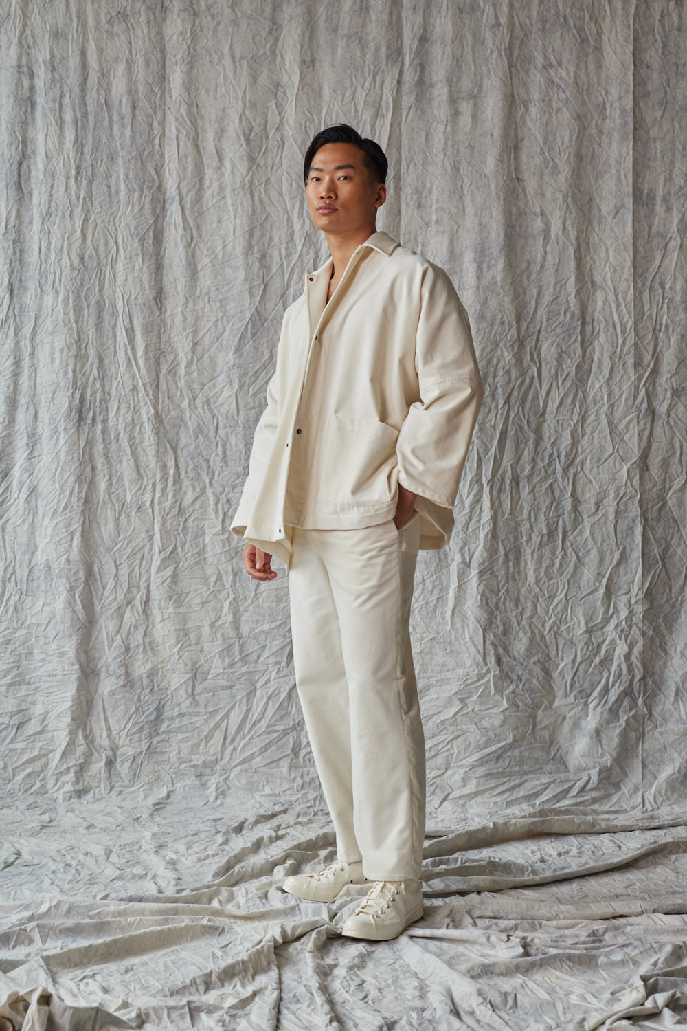 Oversized Shirt Jacket - Ivory Velvet