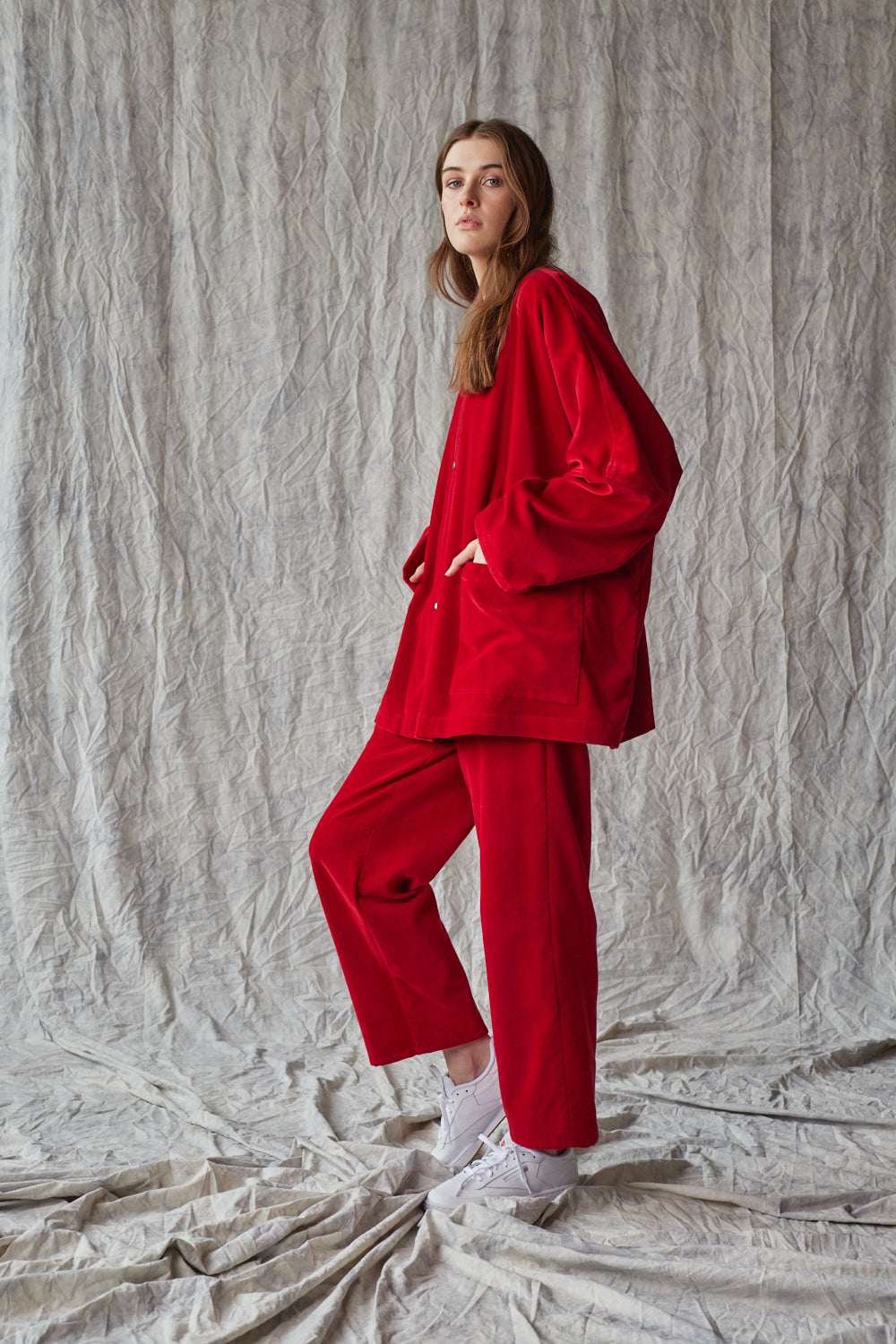 Oversized Shirt Jacket - Red Velvet