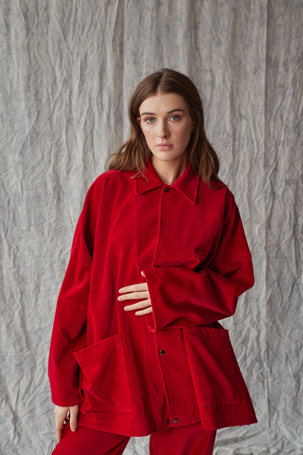 Oversized Shirt Jacket - Red Velvet