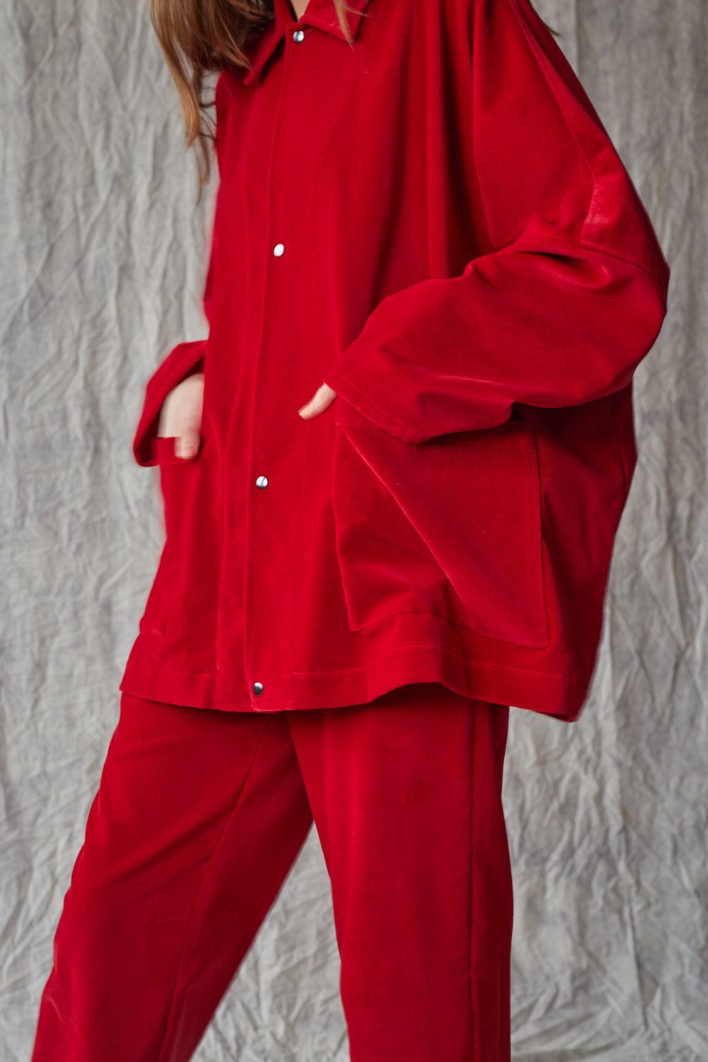 Oversized Shirt Jacket - Red Velvet