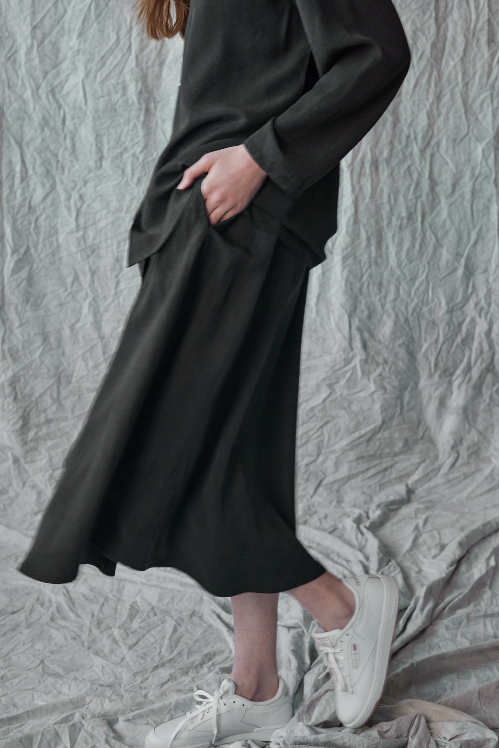 Flared Midi Skirt - Muted Black