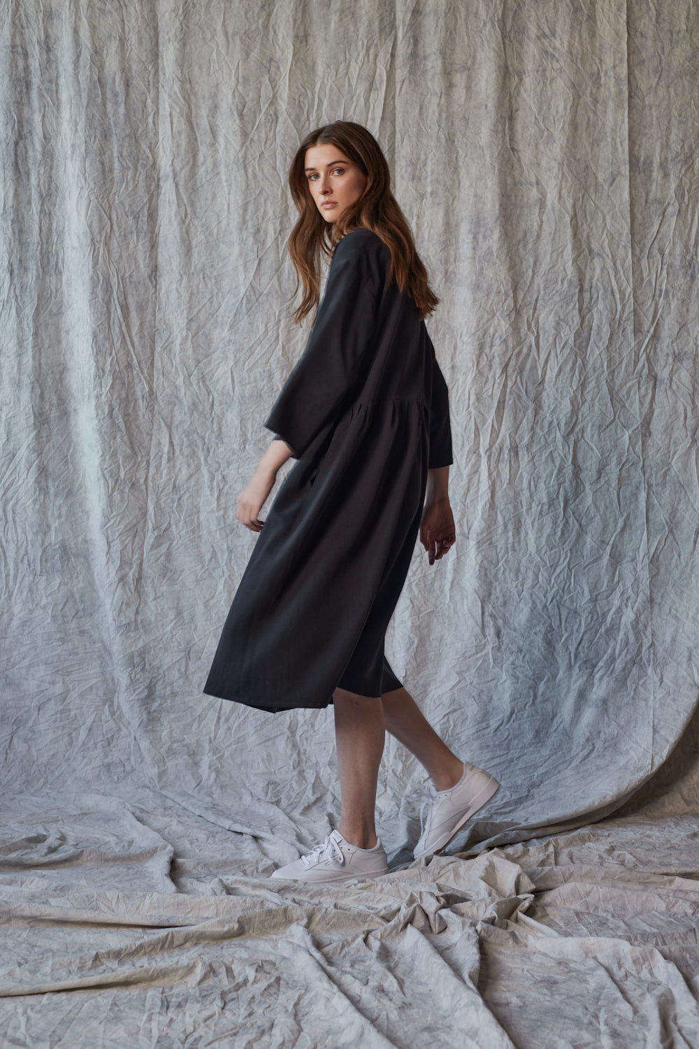 Foldover Dress - Muted Black