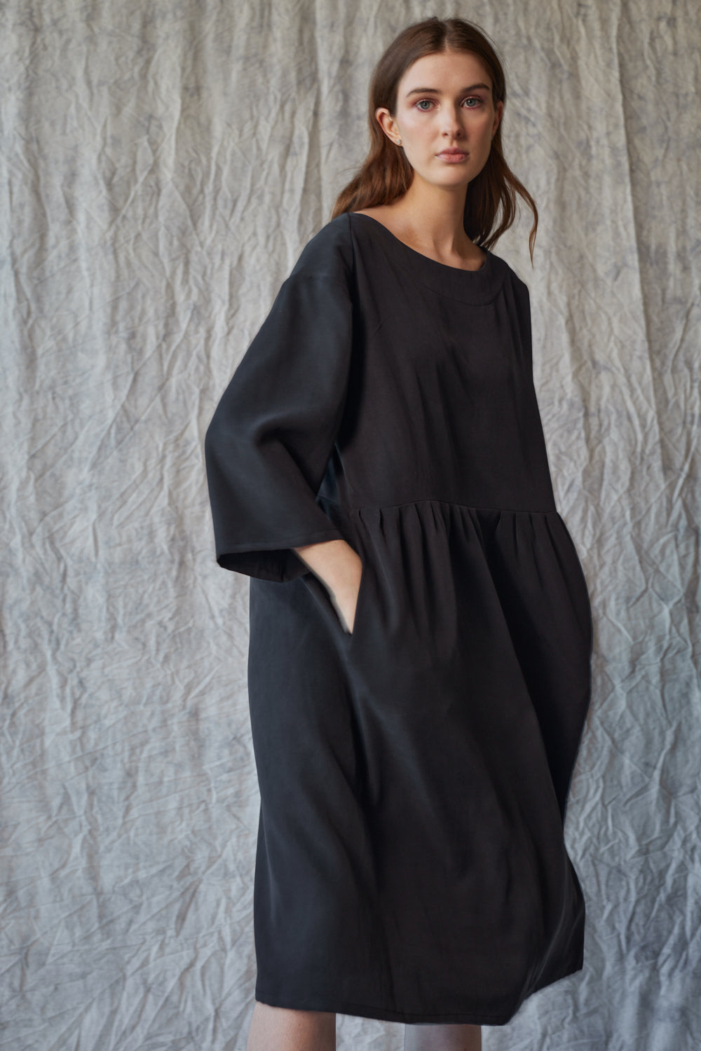 Foldover Dress - Muted Black