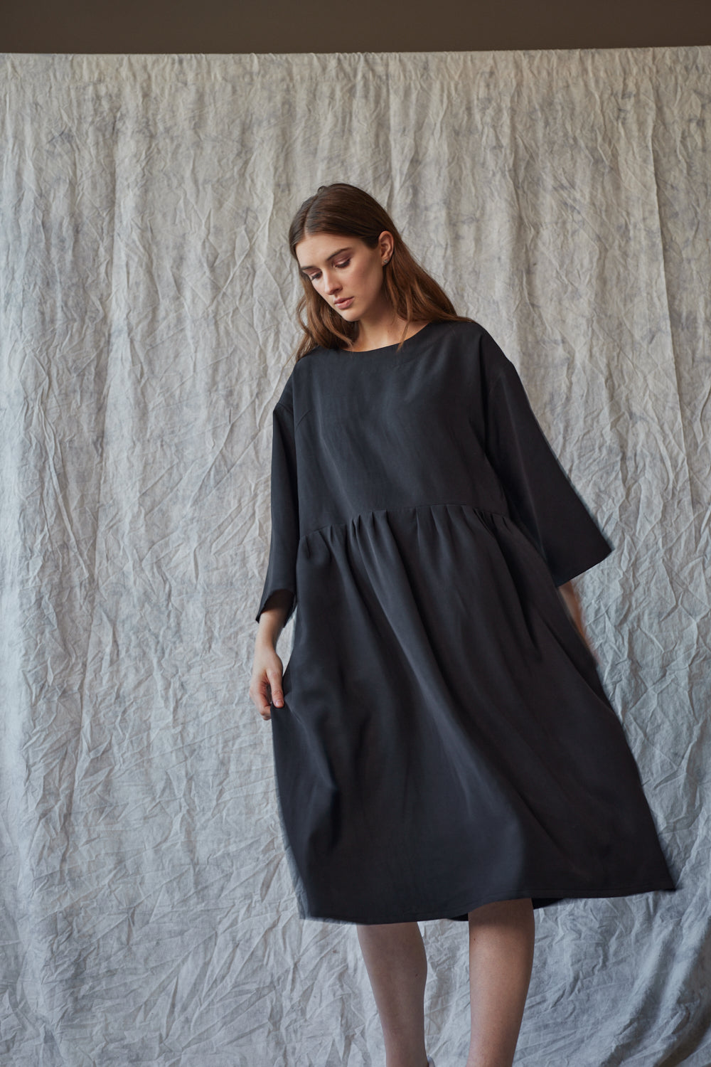 Foldover Dress - Muted Black