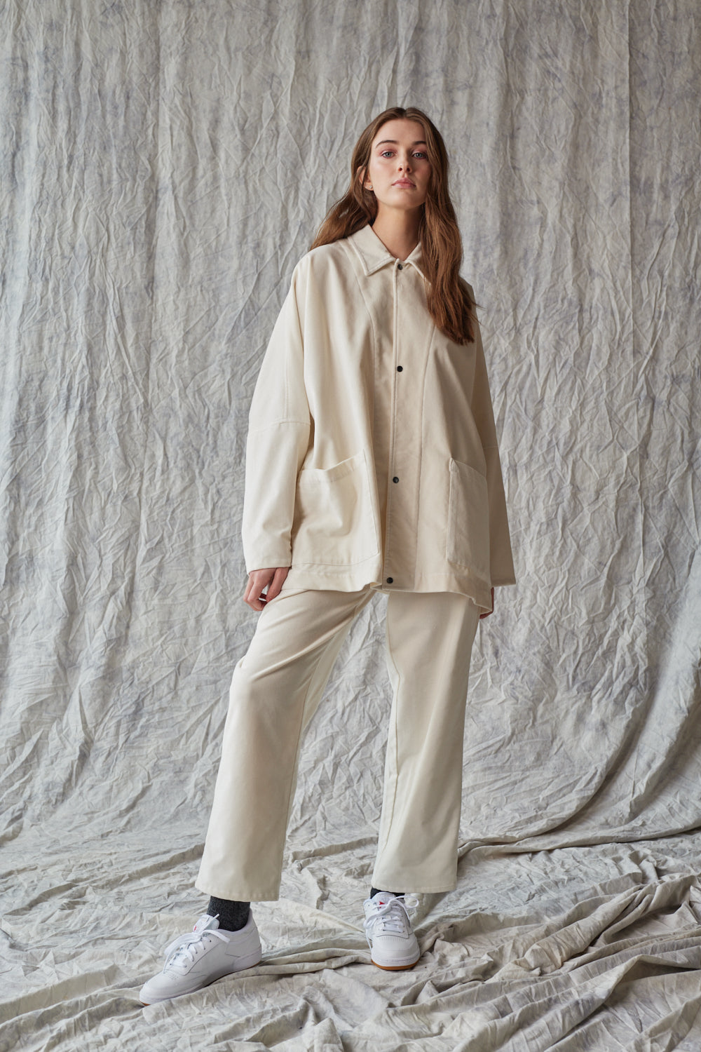 Oversized Shirt Jacket - Ivory Velvet