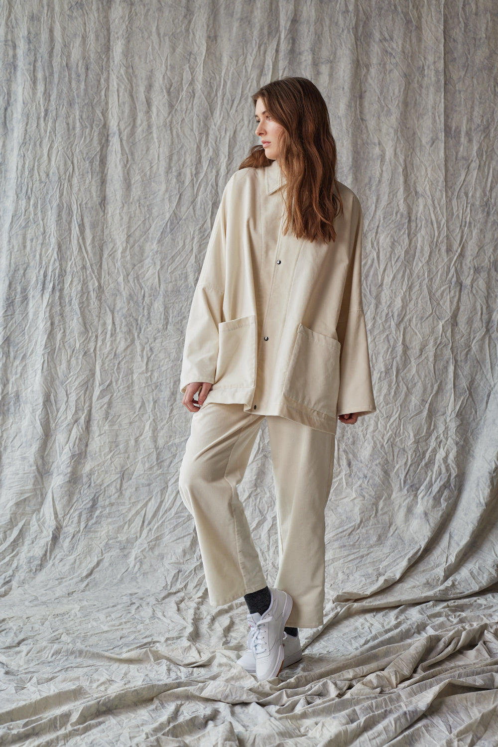 Oversized Shirt Jacket - Ivory Velvet