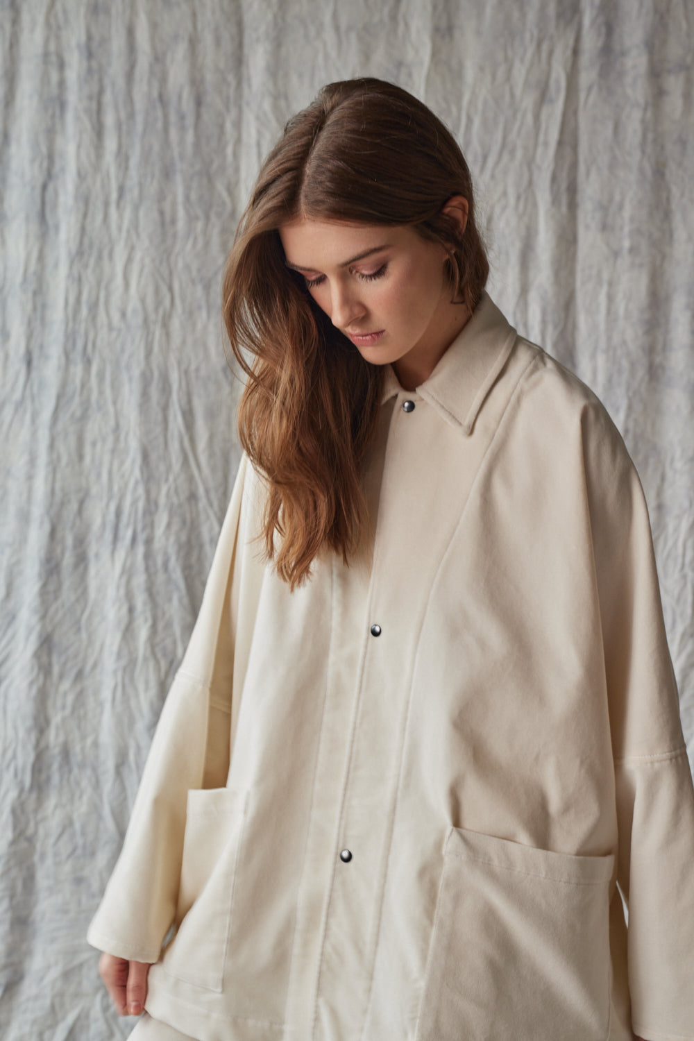 Oversized Shirt Jacket - Ivory Velvet