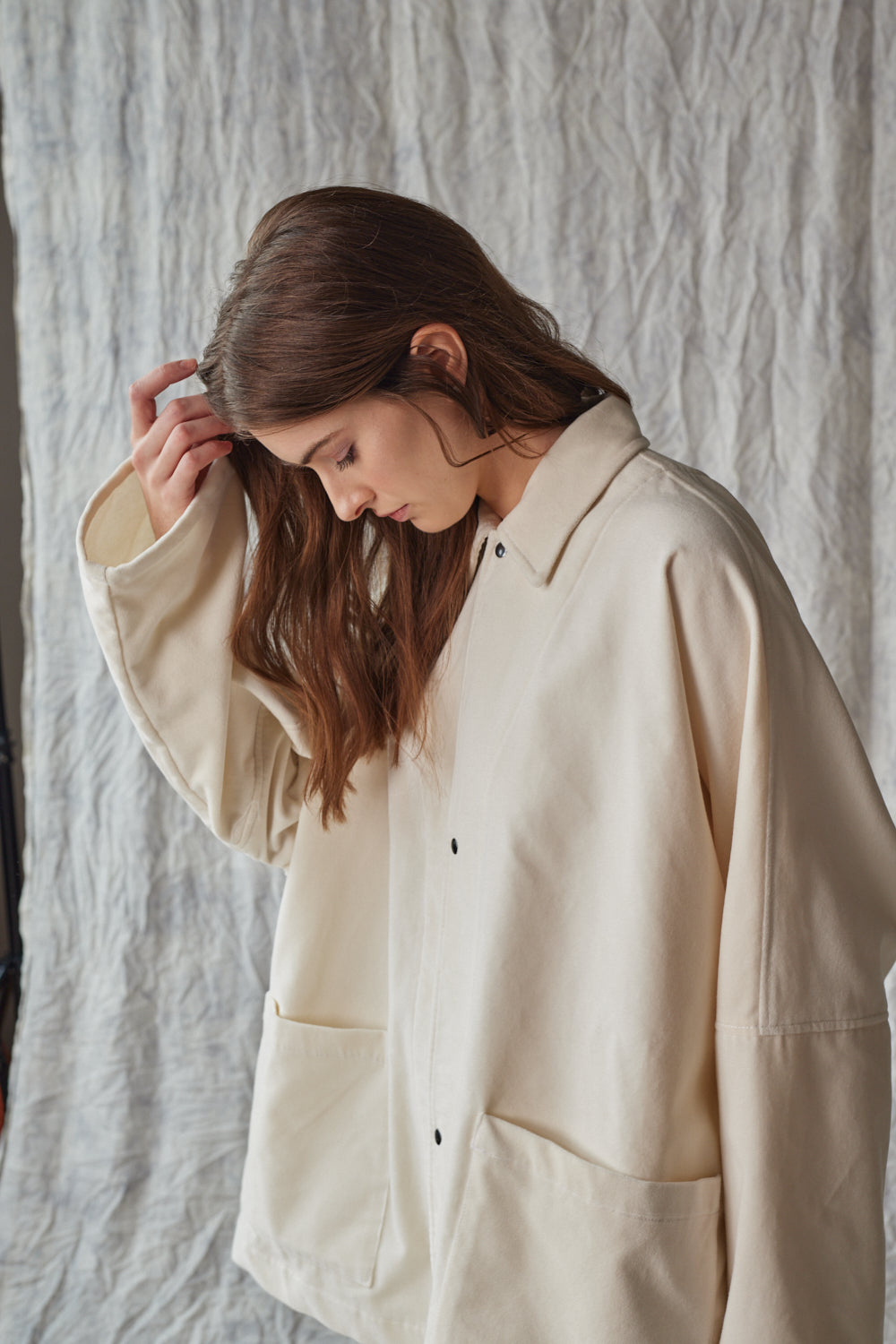 Oversized Shirt Jacket - Ivory Velvet