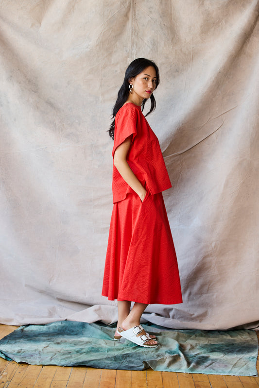 Flared Midi Skirt - Tomato