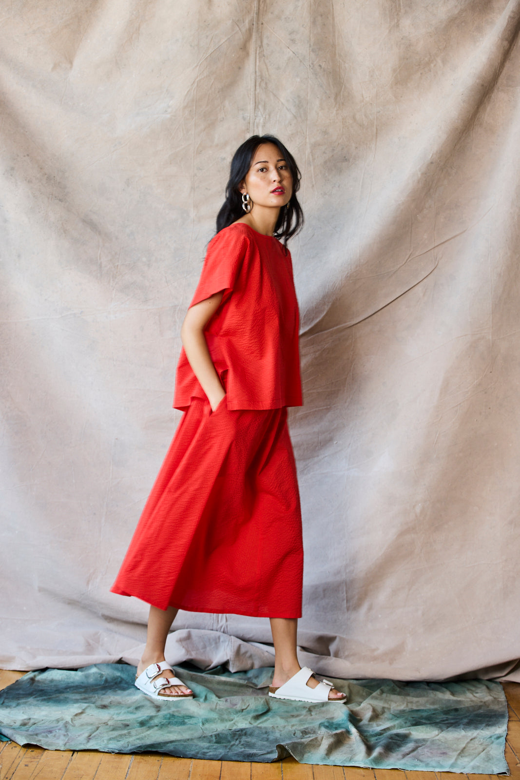 Flared Midi Skirt - Tomato