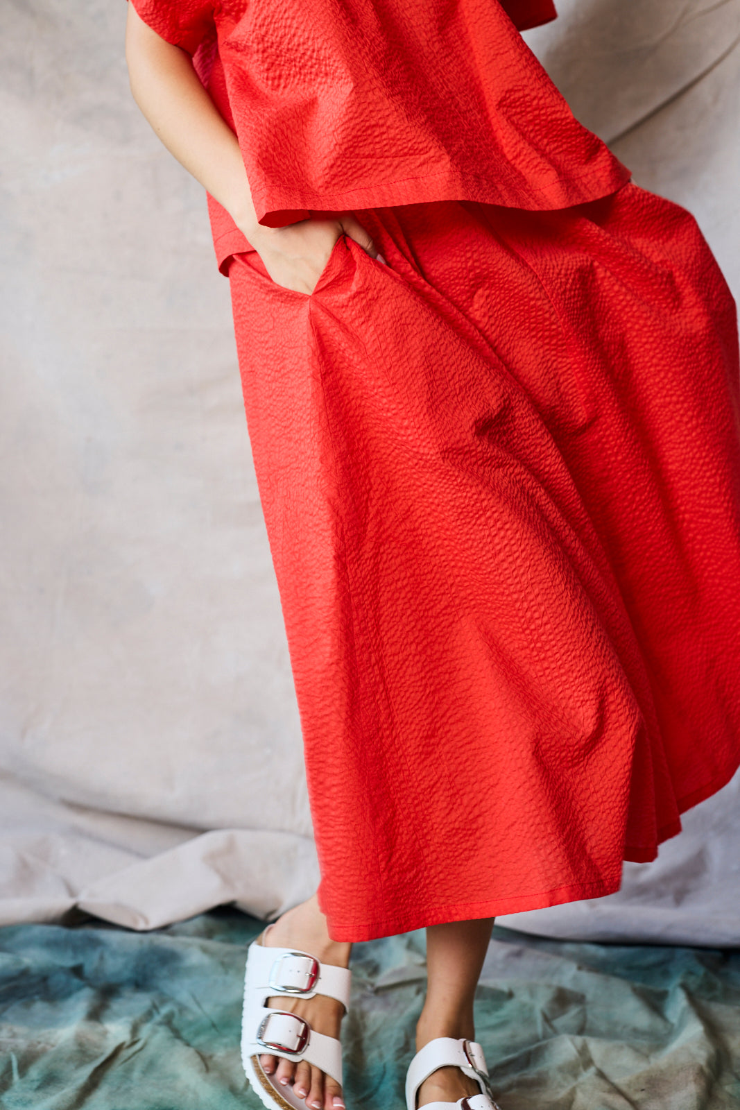 Flared Midi Skirt - Tomato