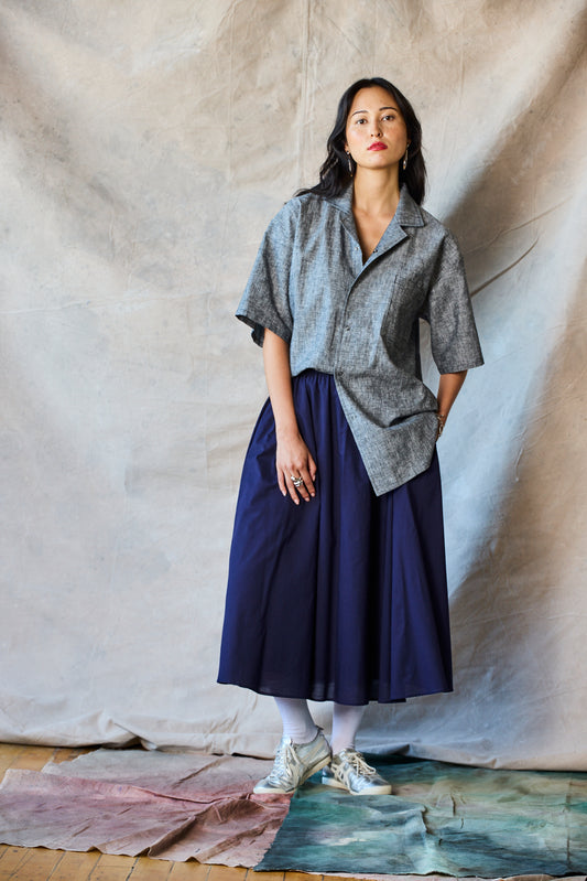 Gathered Skirt - Navy Voile